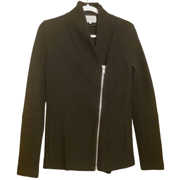 Jigsaw | Women's Black 100% Wool Diagonal Zip Jacket (Size XS) - Picture 1 of 14
